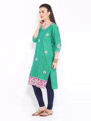 Anouk Rustic Women Sea Green Art Silk Embroidered Kurta