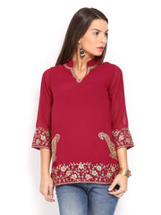 Anouk Rustic Women Maroon Embroidered Kurti