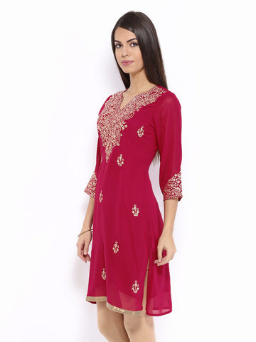 Anouk Rustic Women Magenta Georgette Embroidered Kurta