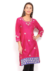 Anouk Rustic Women Pink Art Silk Embroidered Kurta