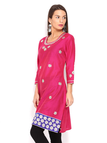 Anouk Rustic Women Pink Art Silk Embroidered Kurta