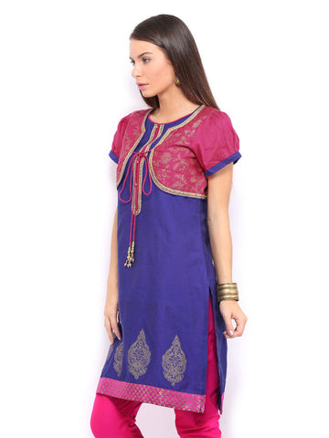 Anouk Rustic Women Blue Art Silk Kurta