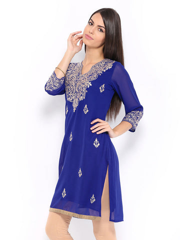 Anouk Rustic Women Blue Georgette Embroidered Kurta