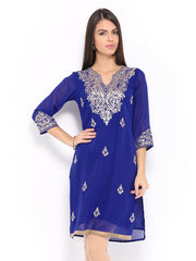Anouk Rustic Women Blue Georgette Embroidered Kurta