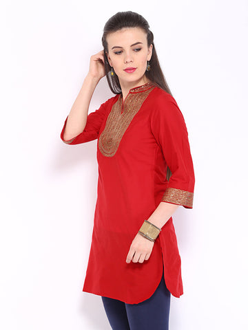 Anouk Rustic Women Red Art Silk Kurta