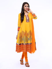 Anouk Rustic Women Yellow &amp; Orange Anarkali Churidar Kurta with Dupatta