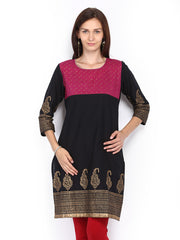 Anouk Women Black &amp; Purple Printed Kurta