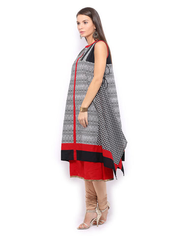 Anouk Women Black &amp; Red Asymmetrical Printed Kurta