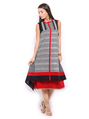 Anouk Women Black &amp; Red Asymmetrical Printed Kurta