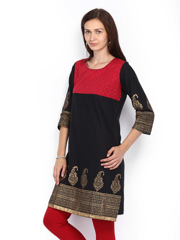 Anouk Women Black &amp; Red Printed Kurta