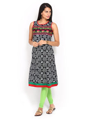 Anouk Women Black &amp; White Printed Anarkali Kurta