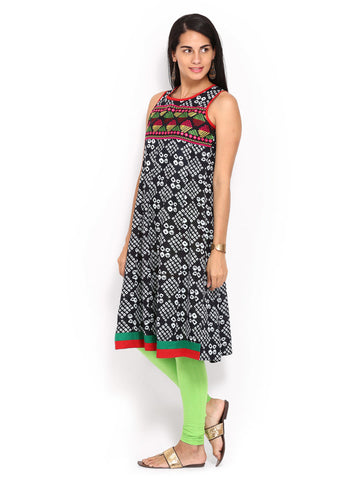 Anouk Women Black &amp; White Printed Anarkali Kurta