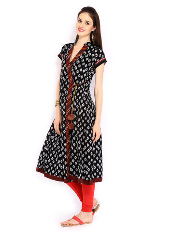 Anouk Women Black &amp; White Printed Angarakha Kurta