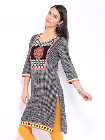 Anouk Women Black &amp; White Printed Kurta