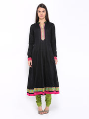 Anouk Women Black Self Striped Anarkali Kurta