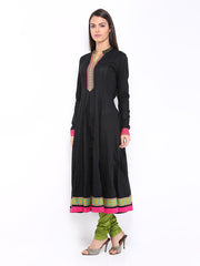 Anouk Women Black Self Striped Anarkali Kurta