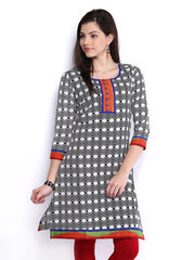 Anouk Women Black and White Printed Kurta