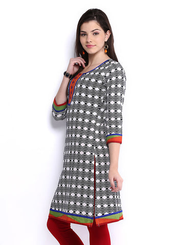 Anouk Women Black and White Printed Kurta