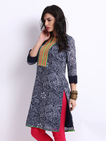 Anouk Women Blue &amp; White Printed Kurta