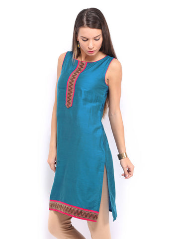 Anouk Women Blue Art Silk Kurta