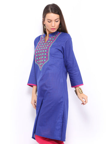 Anouk Women Blue Embroidered Kurta