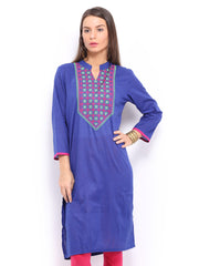 Anouk Women Blue Embroidered Kurta
