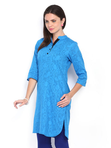 Anouk Women Blue Jacquard Kurta