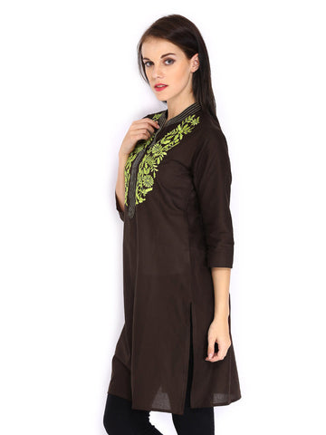 Anouk Women Brown Embroidered Kurta
