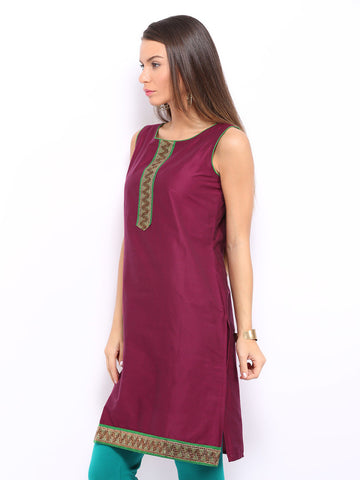 Anouk Women Burgundy Banaras Kurta