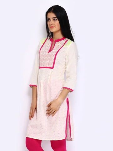 Anouk Women Off-White Dobby Weave Kurta