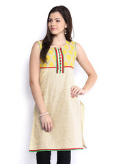Anouk Women Cream Coloured Printed Kurta