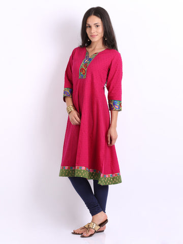 Anouk Women Fuchsia Pink Self Striped Anarkali Kurta