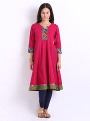 Anouk Women Fuchsia Pink Self Striped Anarkali Kurta