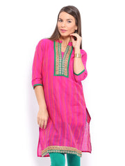 Anouk Women Fuchsia Pink Striped Chanderi Silk Kurta