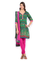 Anouk Women Green &amp; Pink Chanderi Jacquard Churidar Kurta with Dupatta
