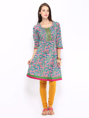 Anouk Women Blue &amp; Pink Printed Kurta