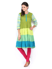 Anouk Women Green &amp; Blue Anarkali Printed Kurta