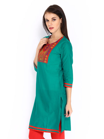 Anouk Women Teal Green Embroidered Kurta