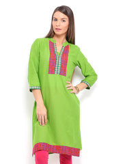 Anouk Women Green Cotton Kurta