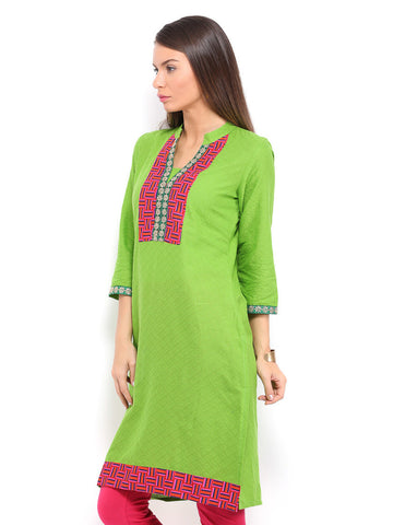 Anouk Women Green Cotton Kurta
