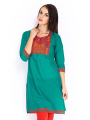 Anouk Women Teal Green Embroidered Kurta