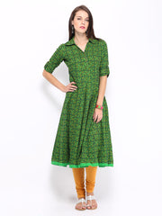 Anouk Women Green Printed Anarkali Kurta