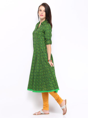 Anouk Women Green Printed Anarkali Kurta