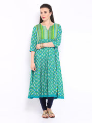 Anouk Women Green Printed Anarkali Kurta