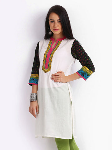 Anouk Women Off-White &amp; Multi-Coloured Printed Kurta