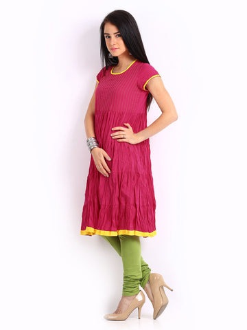 Anouk Women Fuchsia Pink Crushed Anarkali Kurta