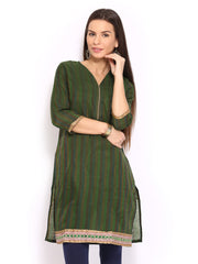 Anouk Women Green Chanderi Silk Striped Kurta