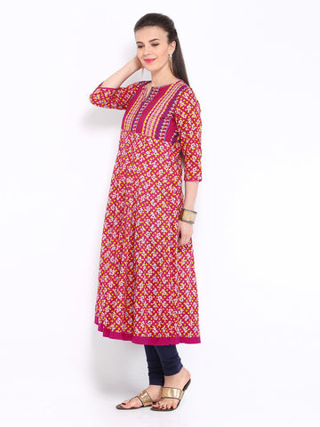 Anouk Women Pink Printed Anarkali Kurta