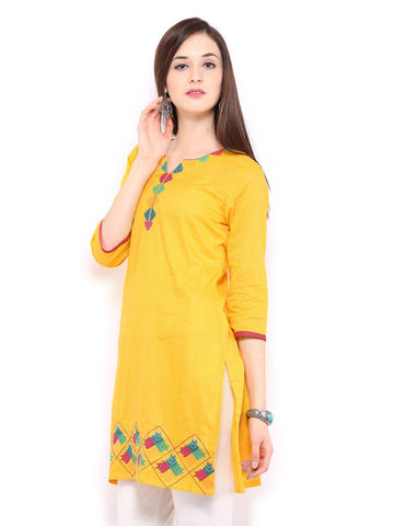Anouk Women Yellow Embroidered Kurta