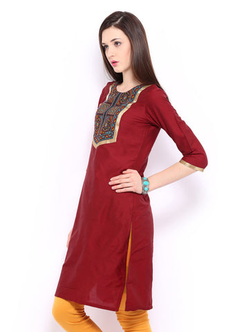 Anouk Women Red Embroidered Kurta